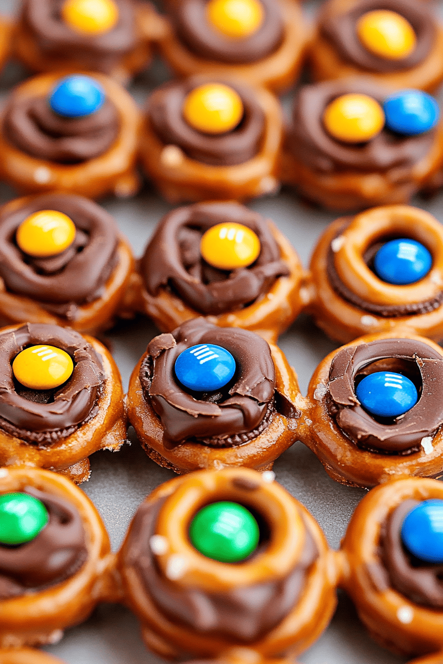 Easy Hershey Kiss Pretzels with M&Ms Final Dish Presentation