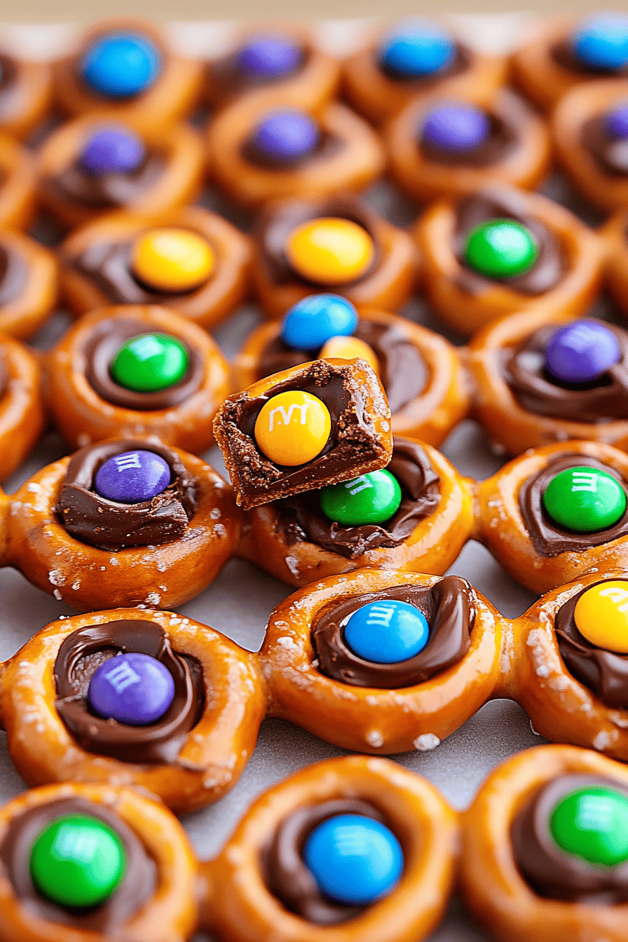 Easy Hershey Kiss Pretzels with M&Ms Final Dish Presentation