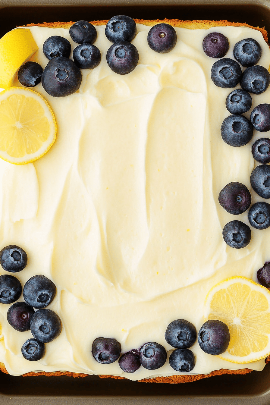 Easy Lemon Blueberry Sheet Cake with Cream Cheese Frosting Final Dish Presentation