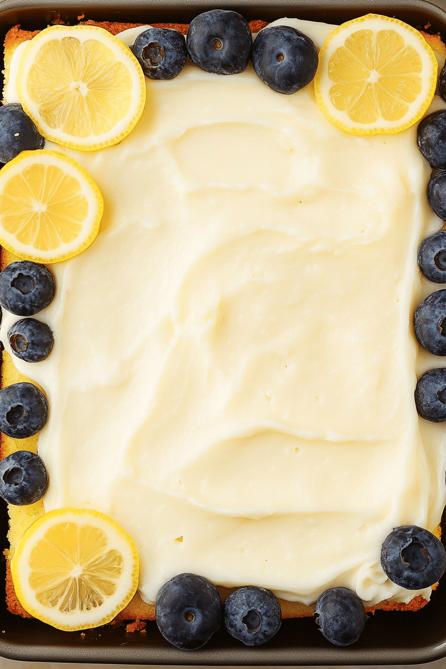 Easy Lemon Blueberry Sheet Cake with Cream Cheese Frosting Final Dish Presentation