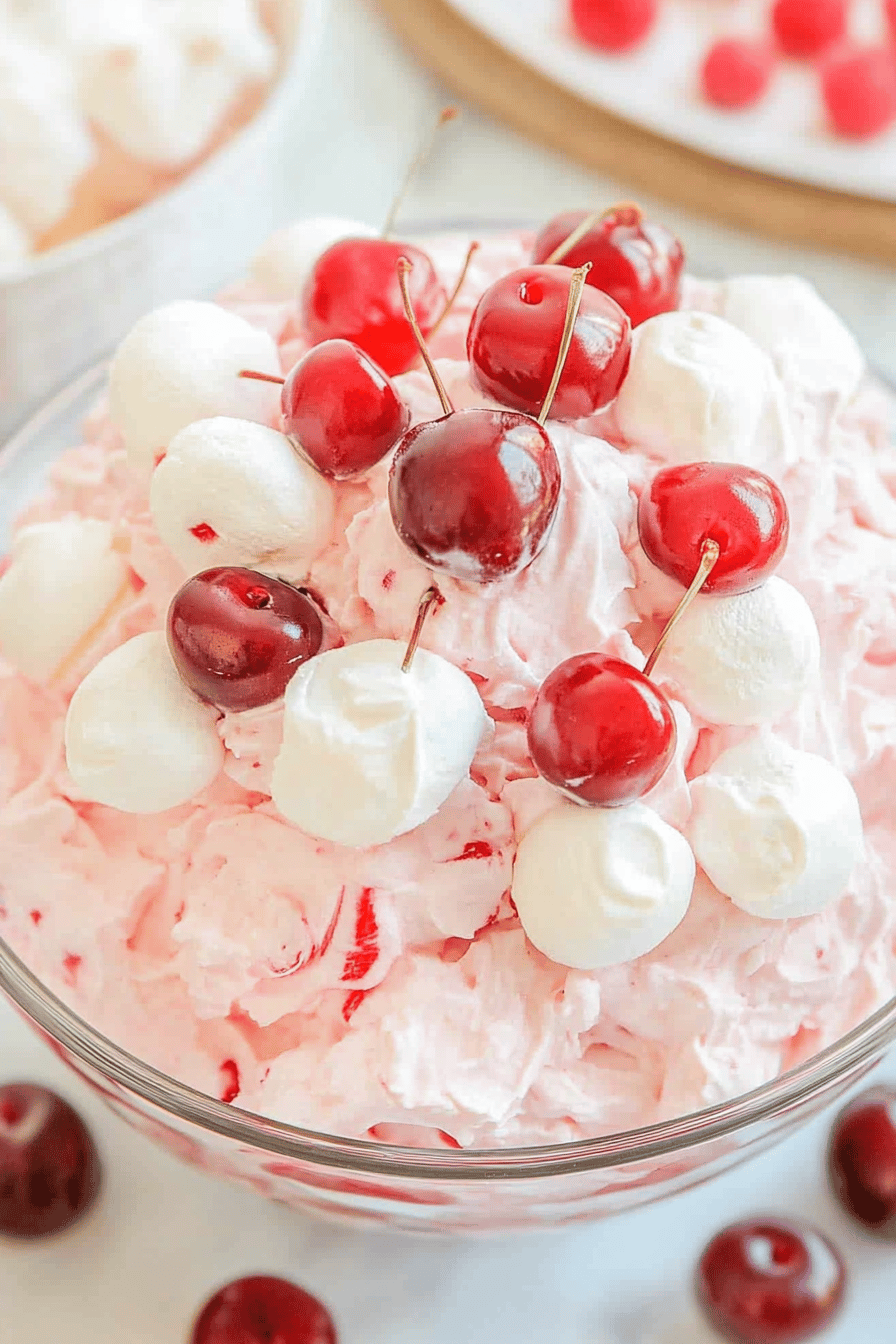 Easy Marshmallow Cherry Fluff Recipe Final Dish Presentation