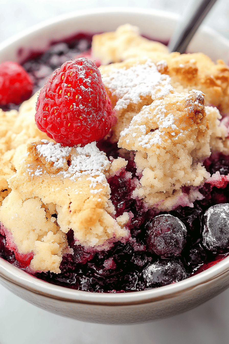 Easy Mixed Berry Sugar Cookie Cobbler Recipe Final Dish Presentation