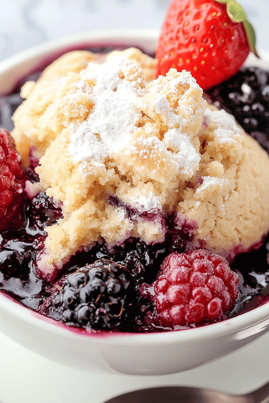 Easy Mixed Berry Sugar Cookie Cobbler Recipe Final Dish Presentation