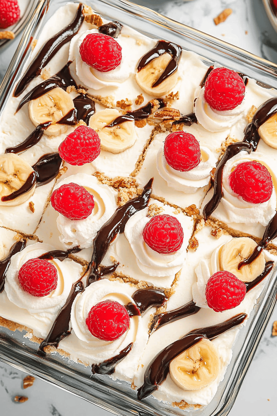 Easy No-Bake Banana Split Icebox Cake Final Dish Presentation