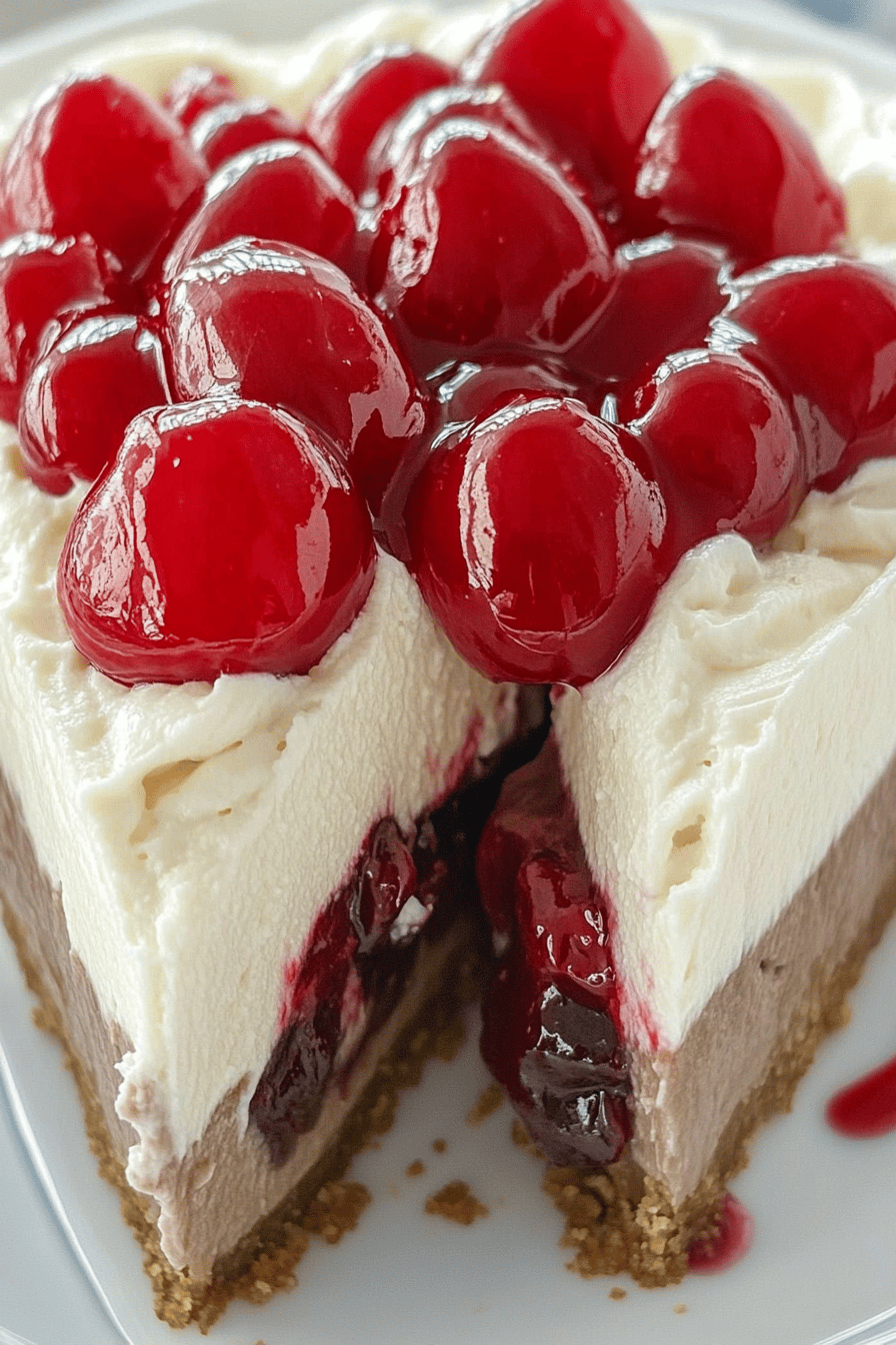 Easy No-Bake Black Forest Cheesecake Pie Final Dish Presentation