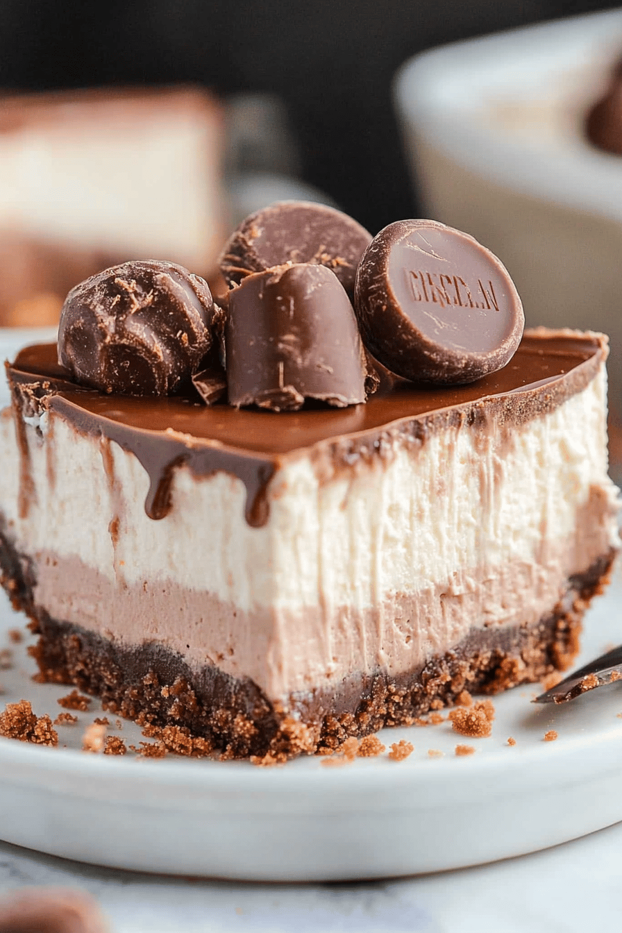 Easy No-Bake Chocolate Peanut Butter Cheesecake Pie Final Dish Presentation