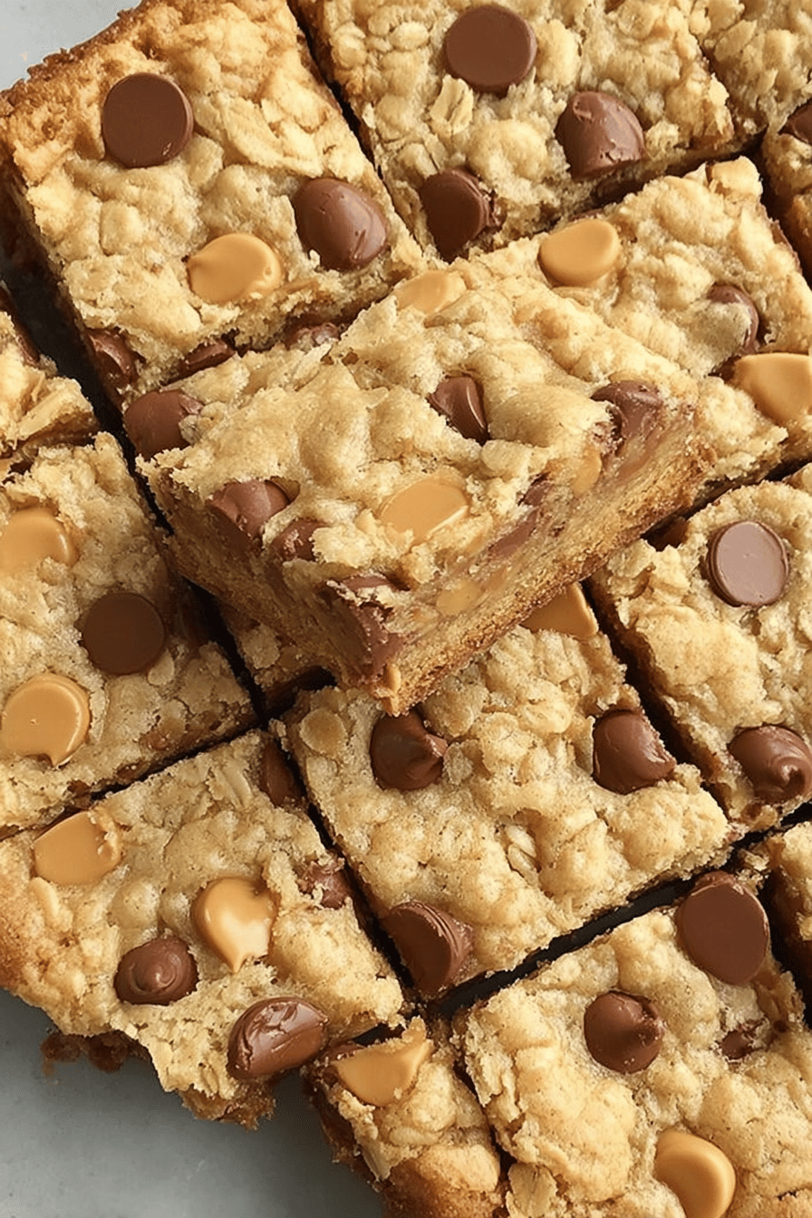 Easy Oatmeal Chocolate Chip Peanut Butter Bars Final Dish Presentation