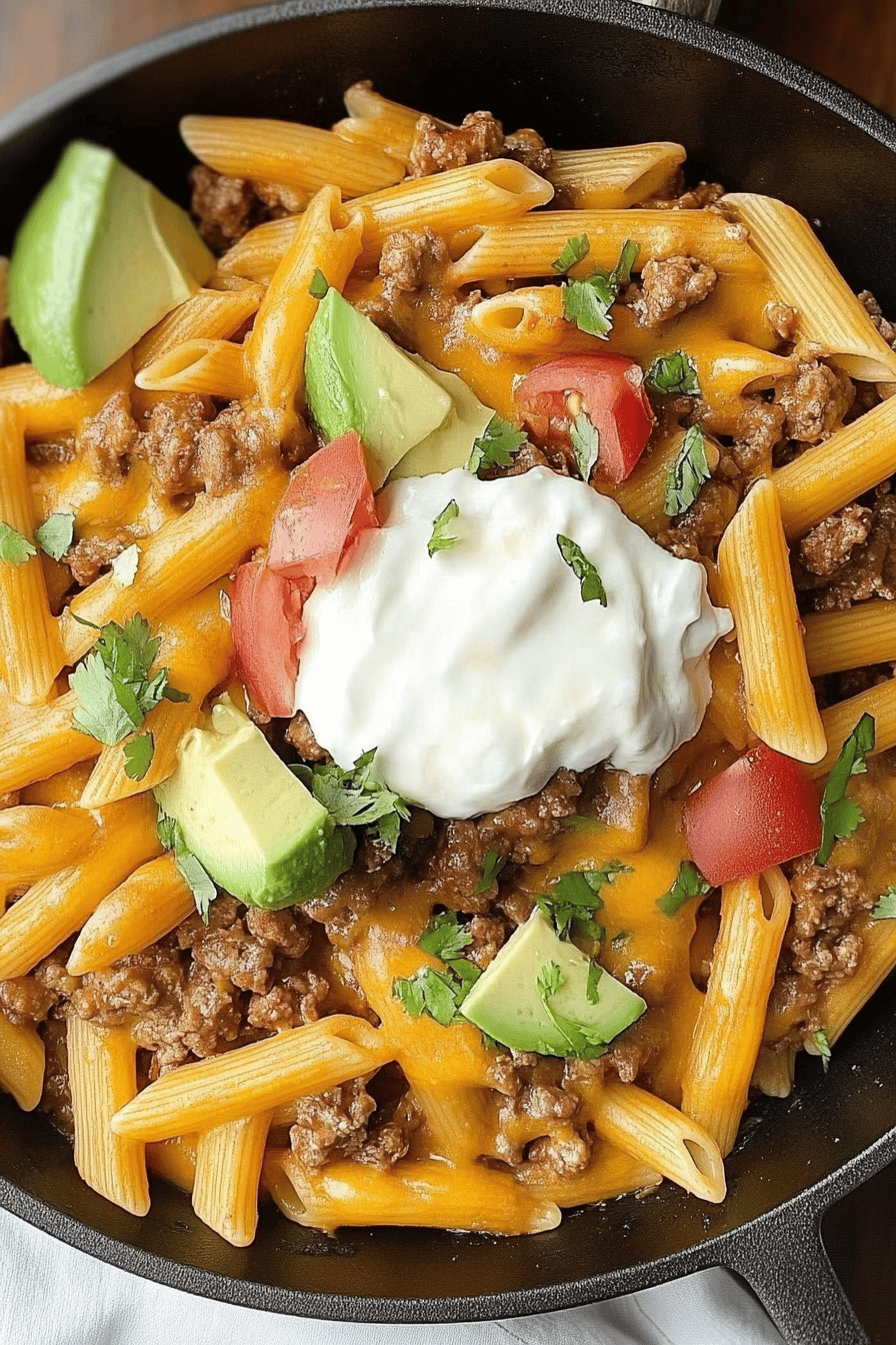 Easy One-Pan Beef Taco Pasta Skillet Recipe