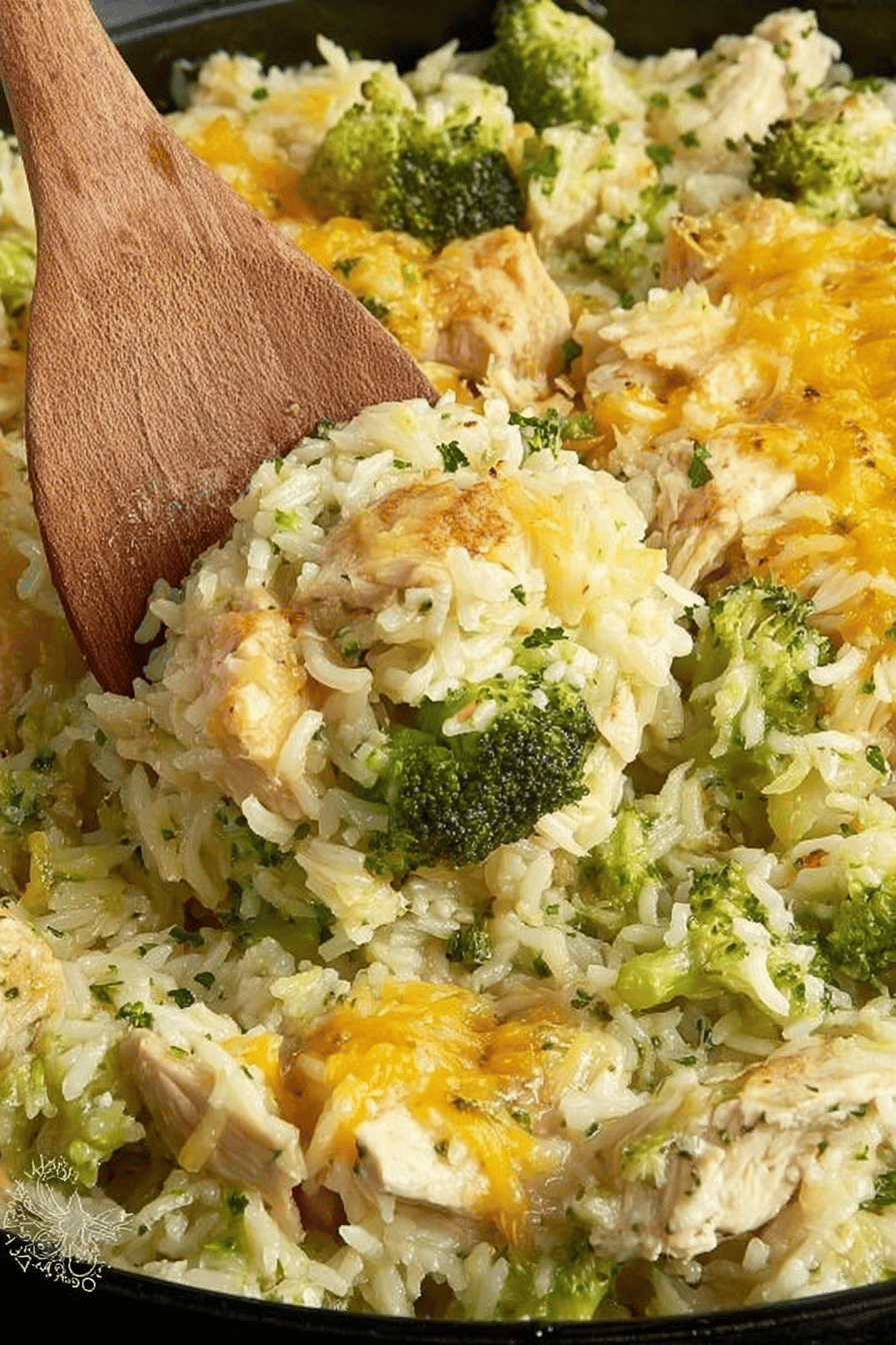 Easy One-Pot Cheesy Chicken Broccoli Rice Final Dish Presentation