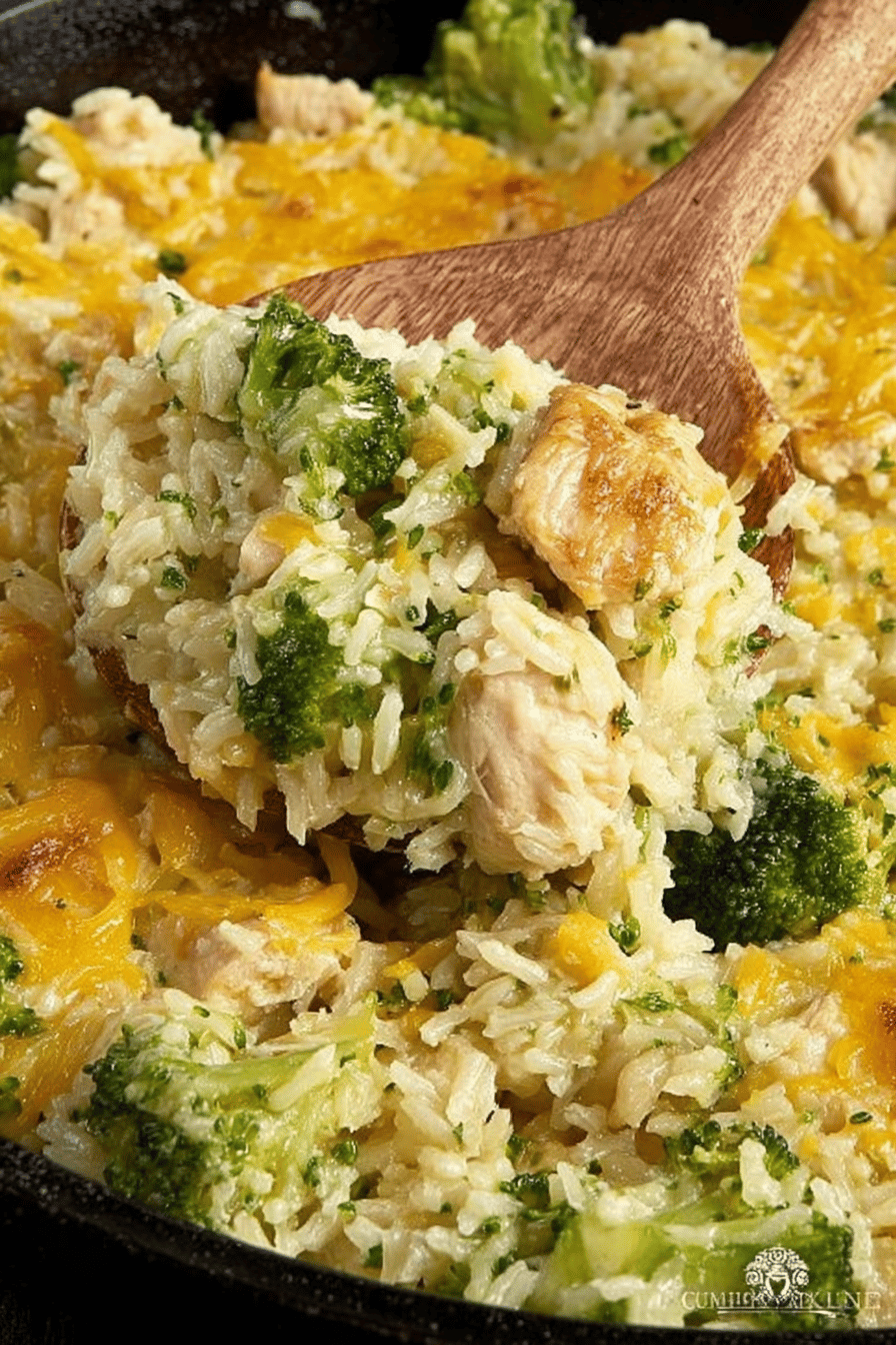 Easy One-Pot Cheesy Chicken Broccoli Rice Final Dish Presentation
