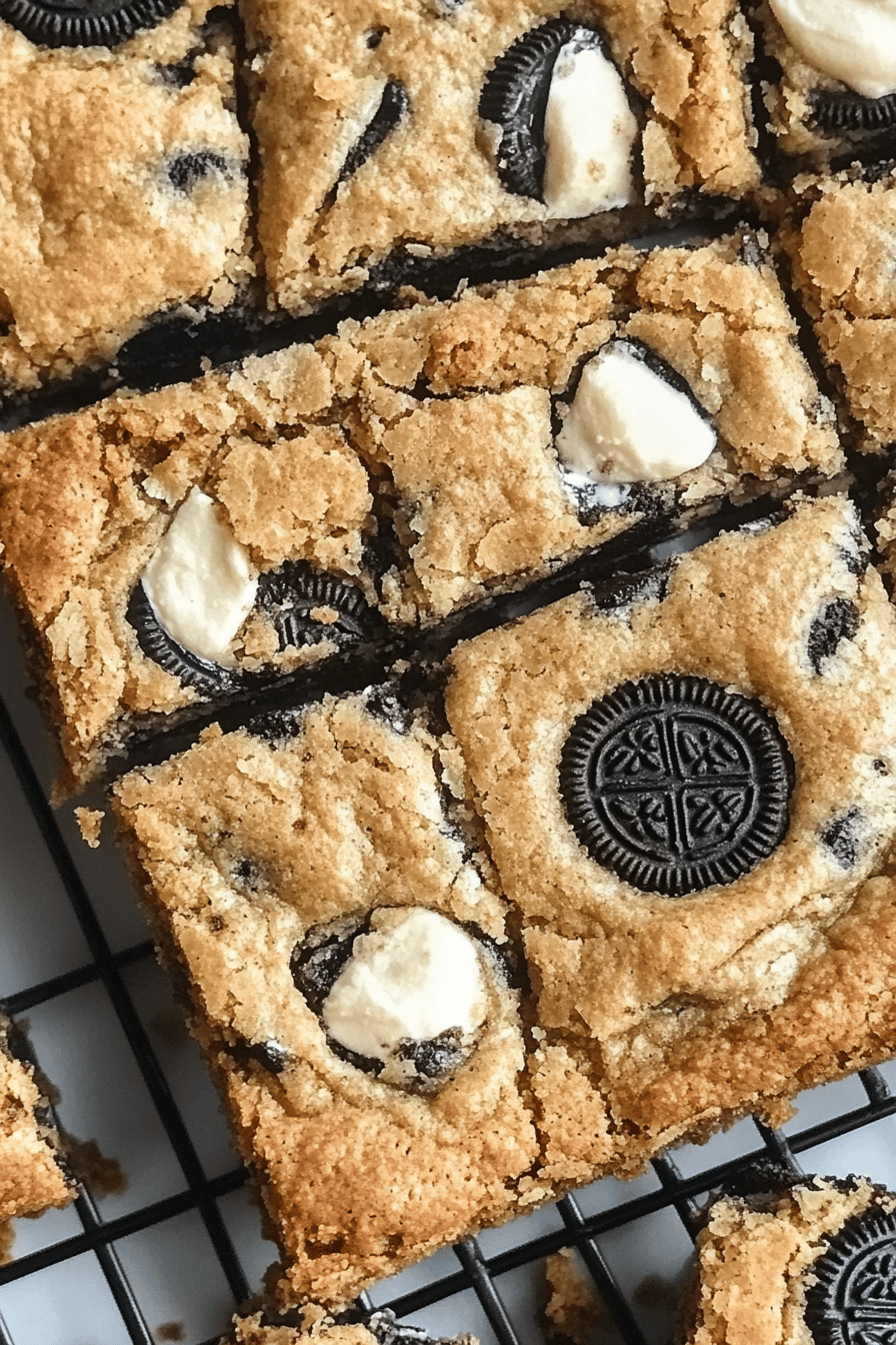 Easy Oreo Cookies & Cream Blondie Bars Final Dish Presentation