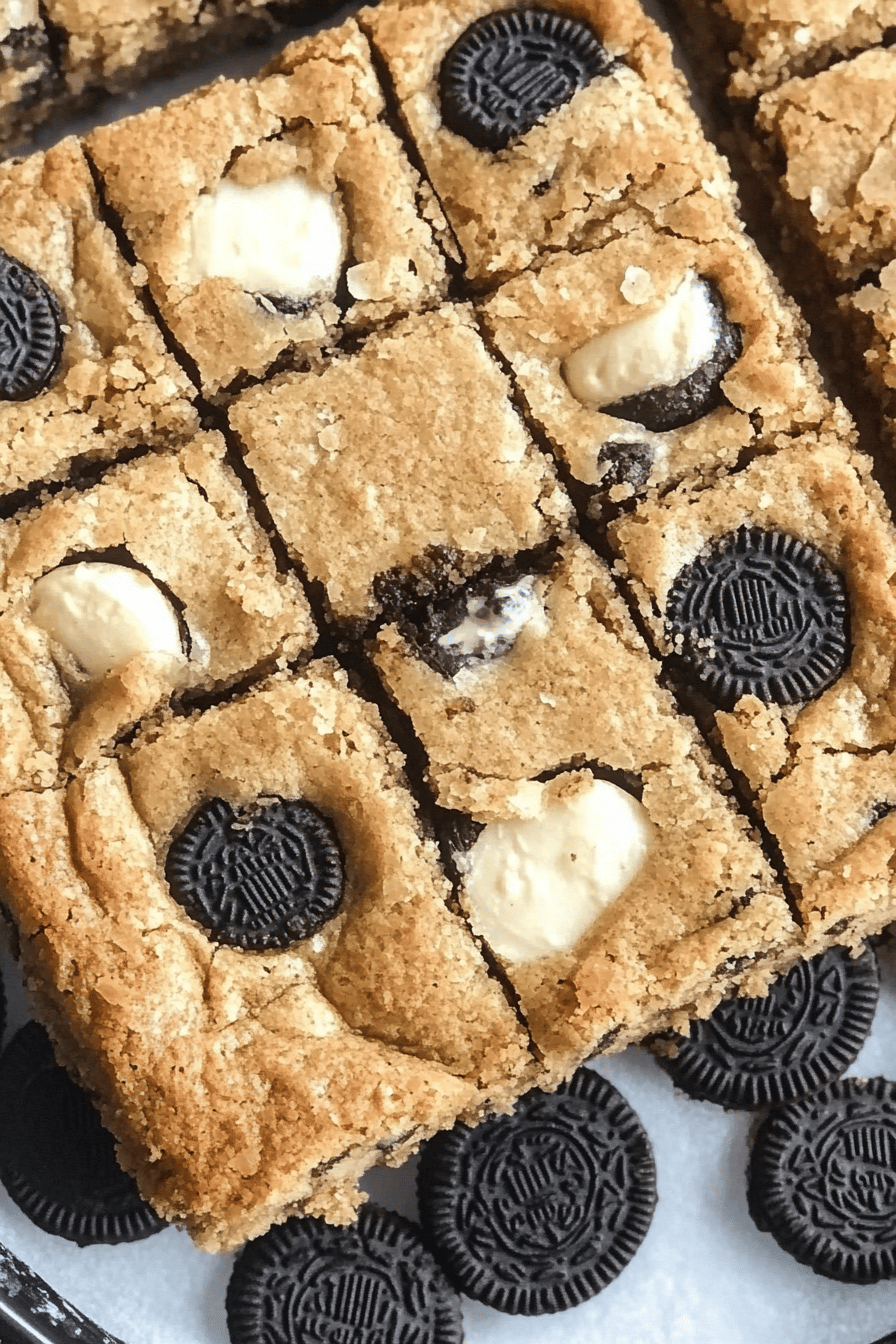 Easy Oreo Cookies & Cream Blondie Bars Final Dish Presentation