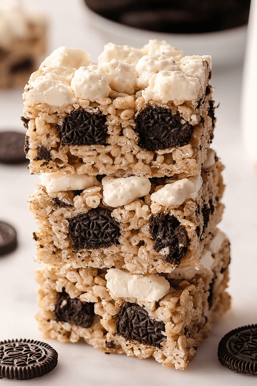 Easy Oreo Rice Krispie Treats Recipe Final Dish Presentation
