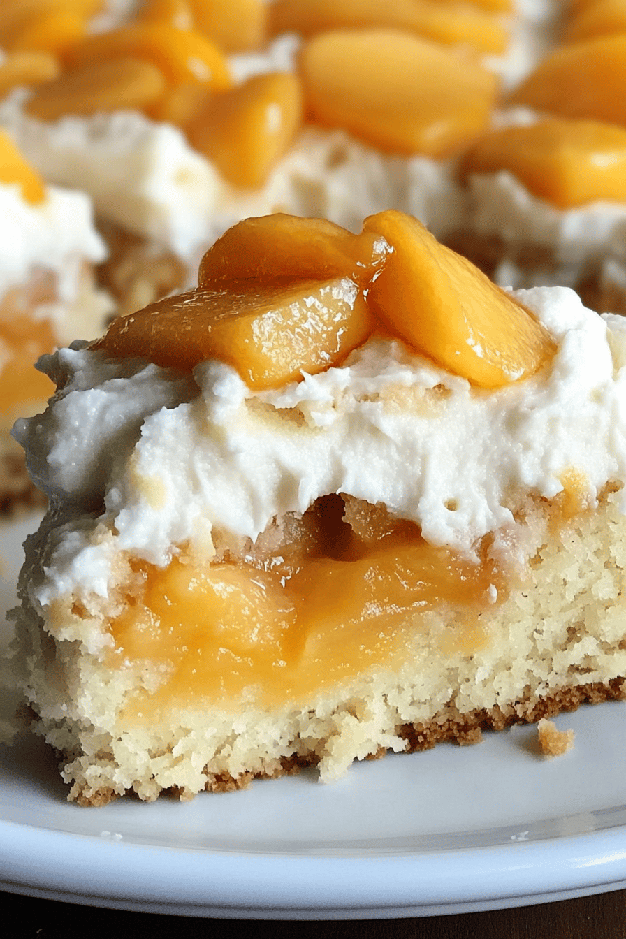Easy Peaches and Cream Poke Cake Final Dish Presentation