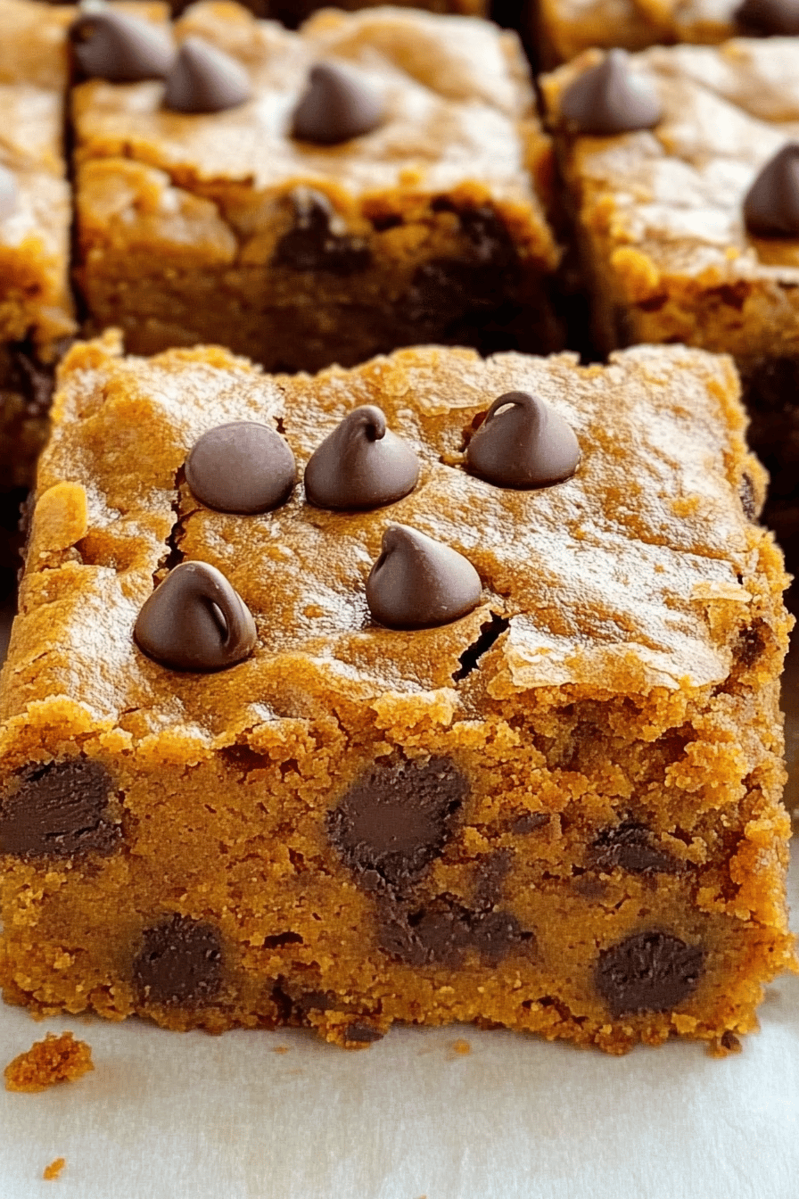 Easy Pumpkin Chocolate Chip Bars Recipe Final Dish Presentation