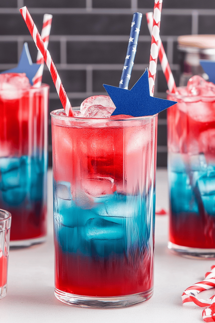 Easy Red, White & Blue Layered 4th of July Drink Final Dish Presentation
