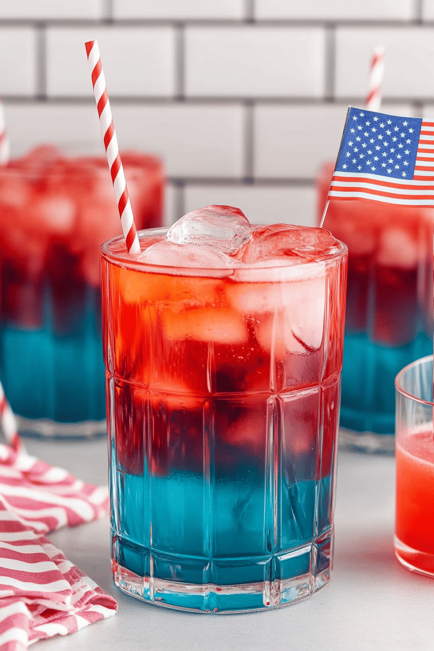 Easy Red, White & Blue Layered 4th of July Drink Final Dish Presentation