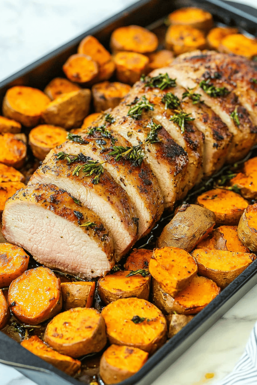 Easy Roasted Pork Tenderloin with Sweet Potatoes Final Dish Presentation