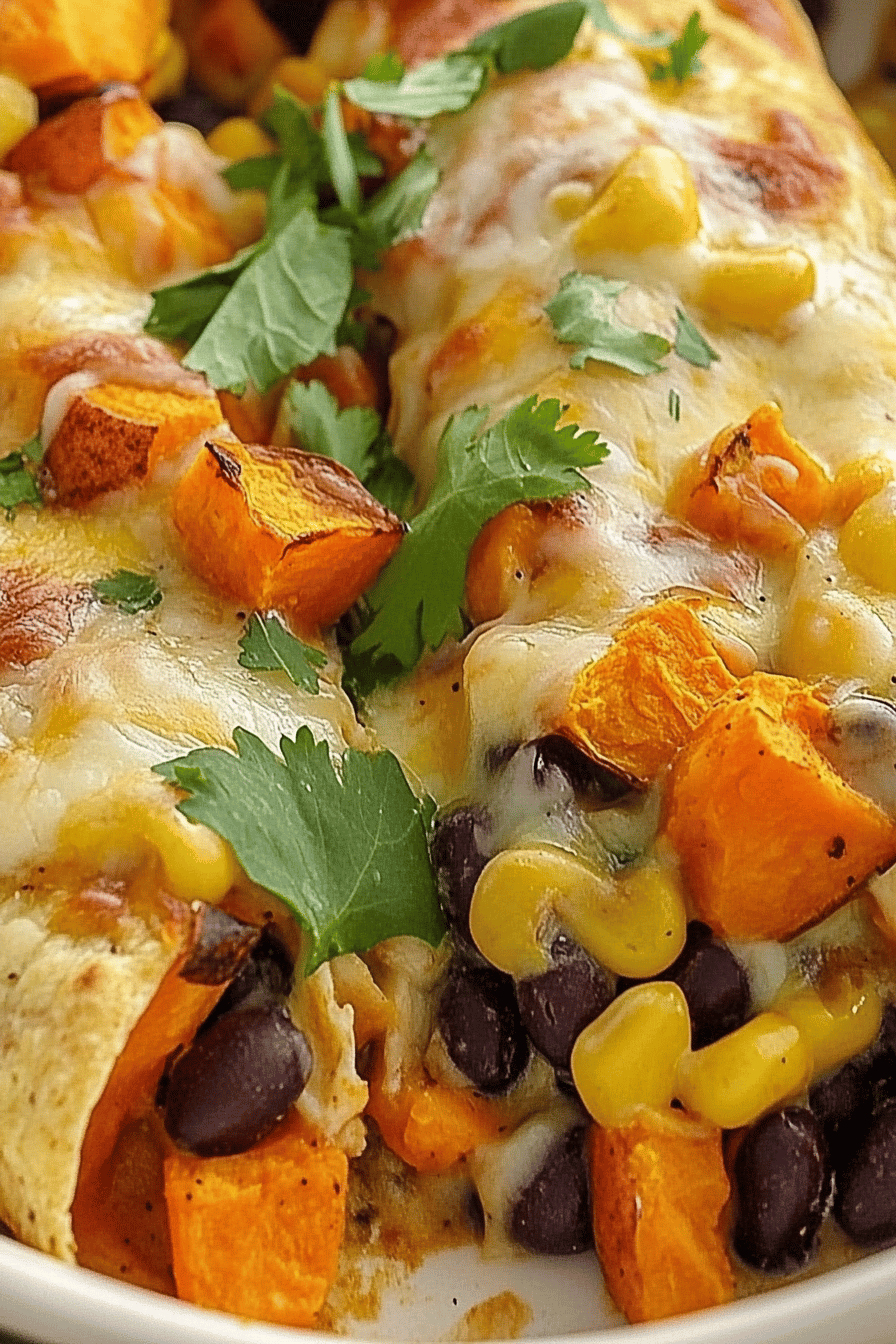 Easy Roasted Sweet Potato & Black Bean Enchiladas Final Dish Presentation