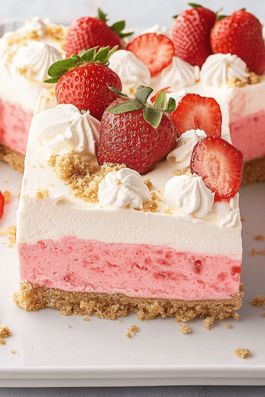 Easy Strawberry Cheesecake Lush Recipe Final Dish Presentation