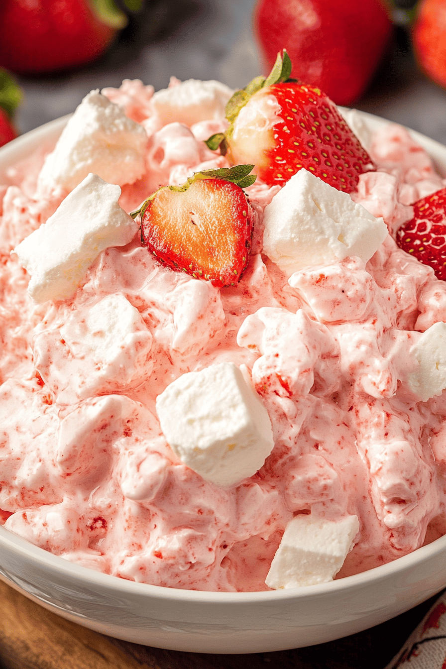 Easy Strawberry Jello Fluff Salad Recipe Final Dish Presentation