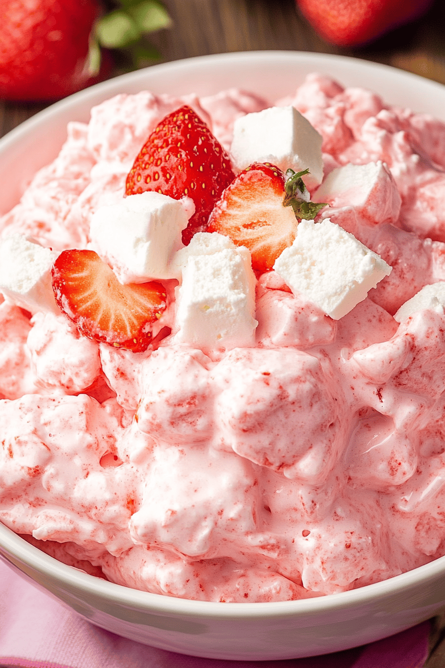Easy Strawberry Jello Fluff Salad Recipe Final Dish Presentation