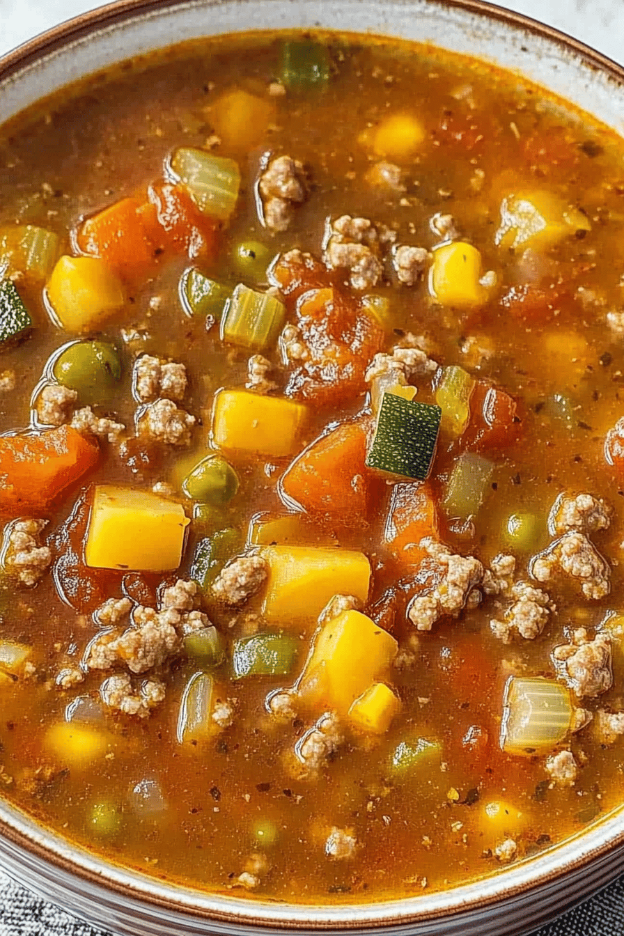Easy Tomato Hamburger Vegetable Soup Recipe Final Dish Presentation