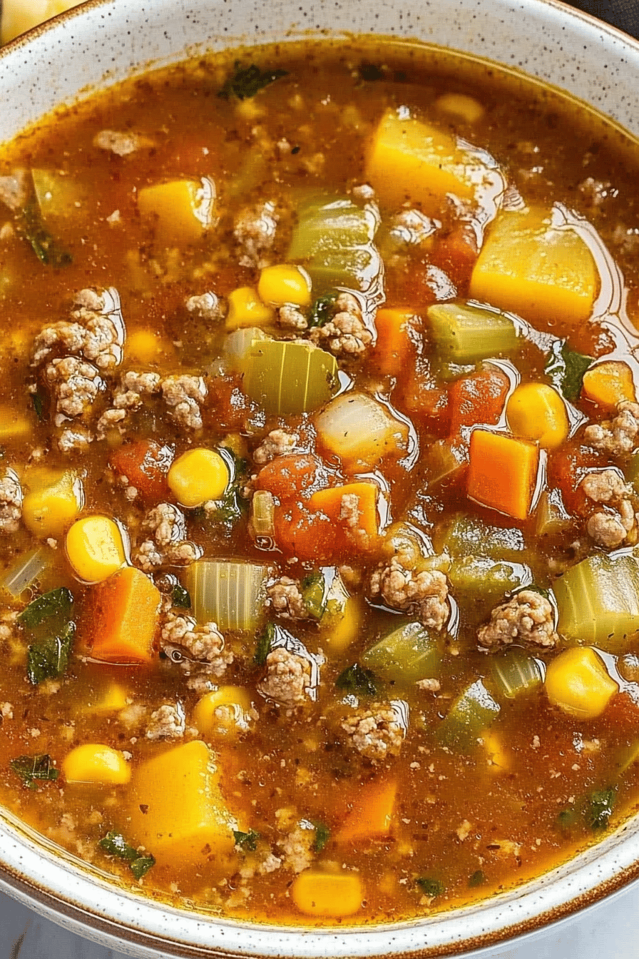Easy Tomato Hamburger Vegetable Soup Recipe Final Dish Presentation