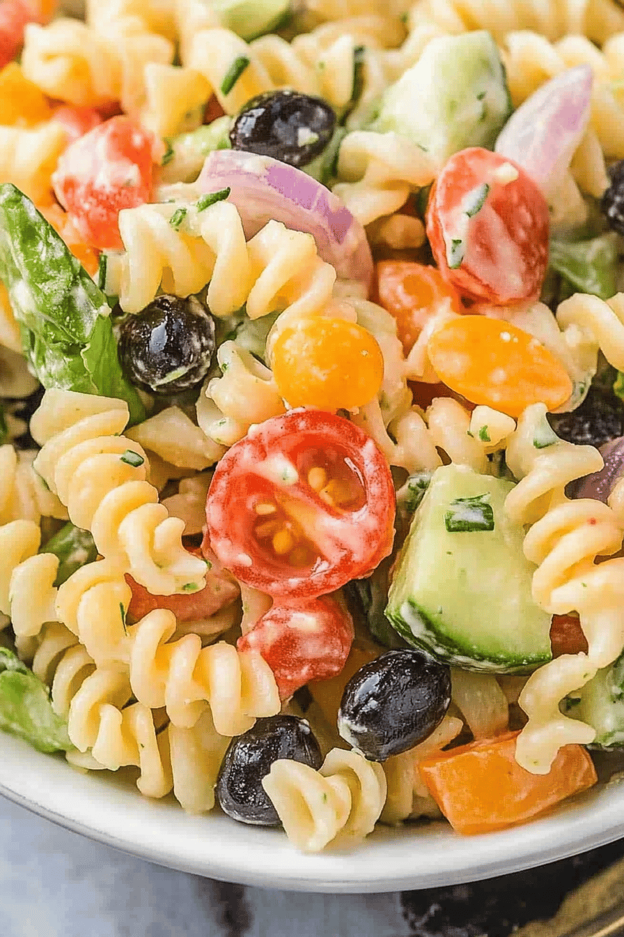 Easy Tri-Color Pasta Salad Recipe Final Dish Presentation