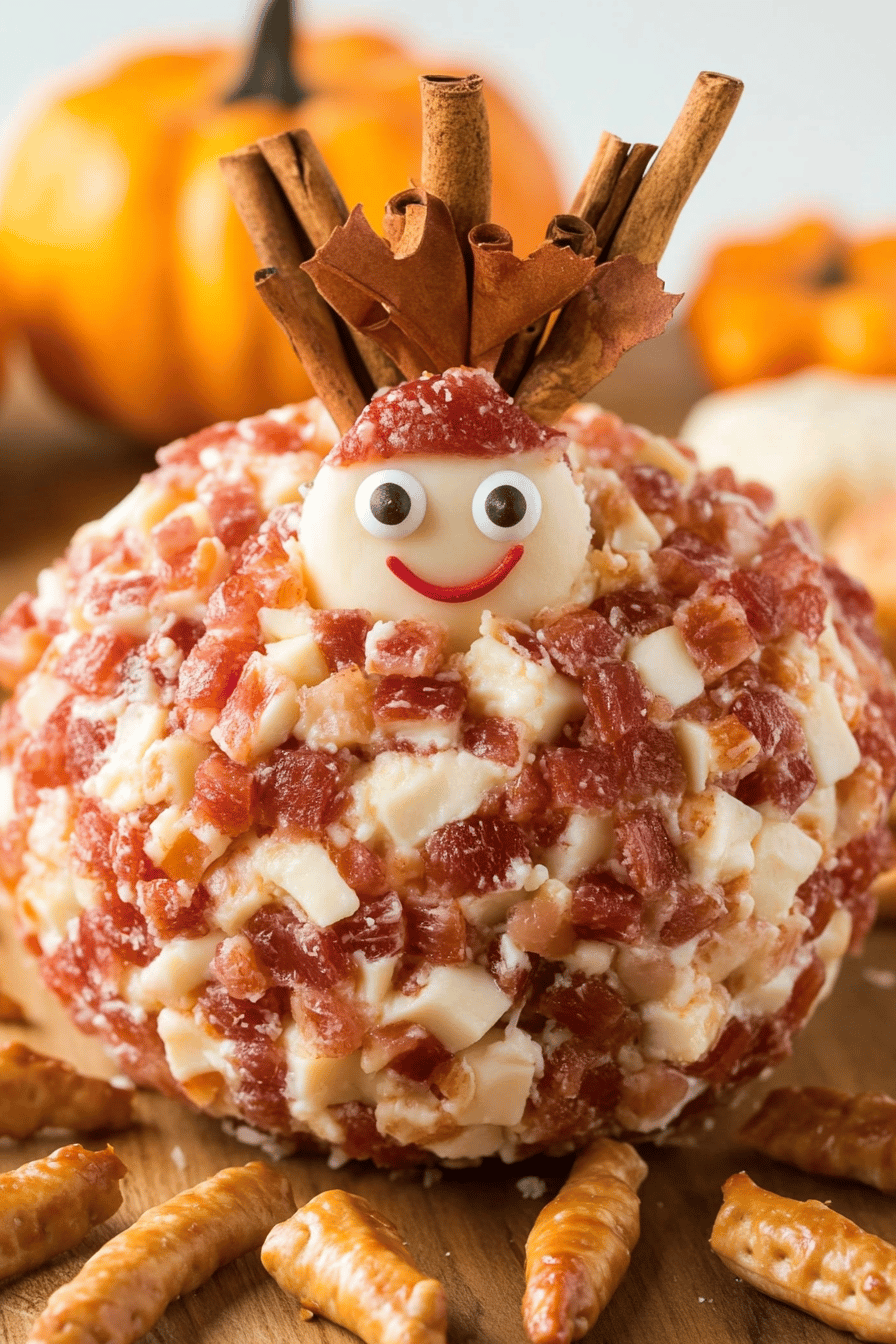 Easy Turkey Cheese Ball Thanksgiving Appetizer Recipe Final Dish Presentation