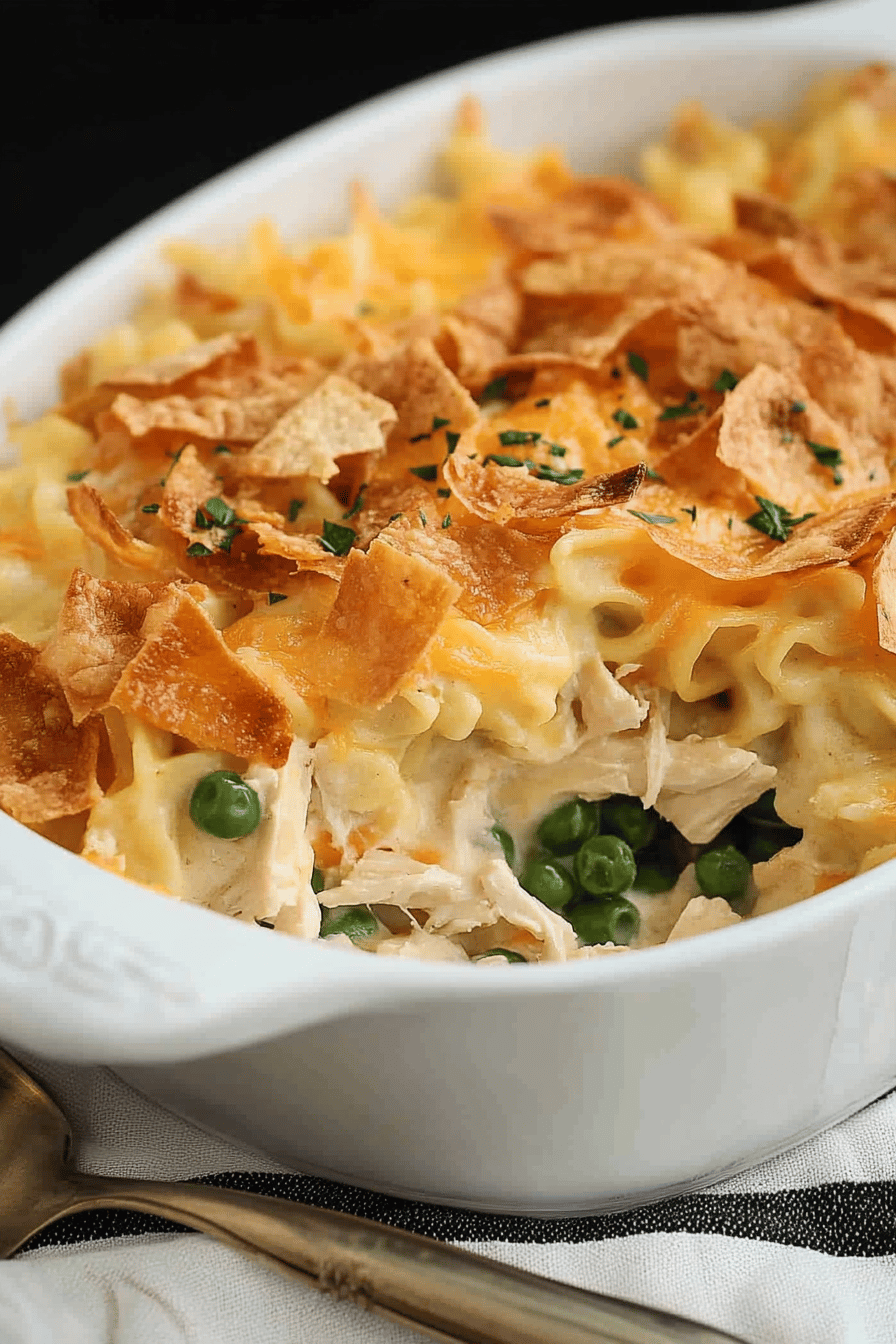 Easy Ultimate Chicken Noodle Casserole Recipe Final Dish Presentation