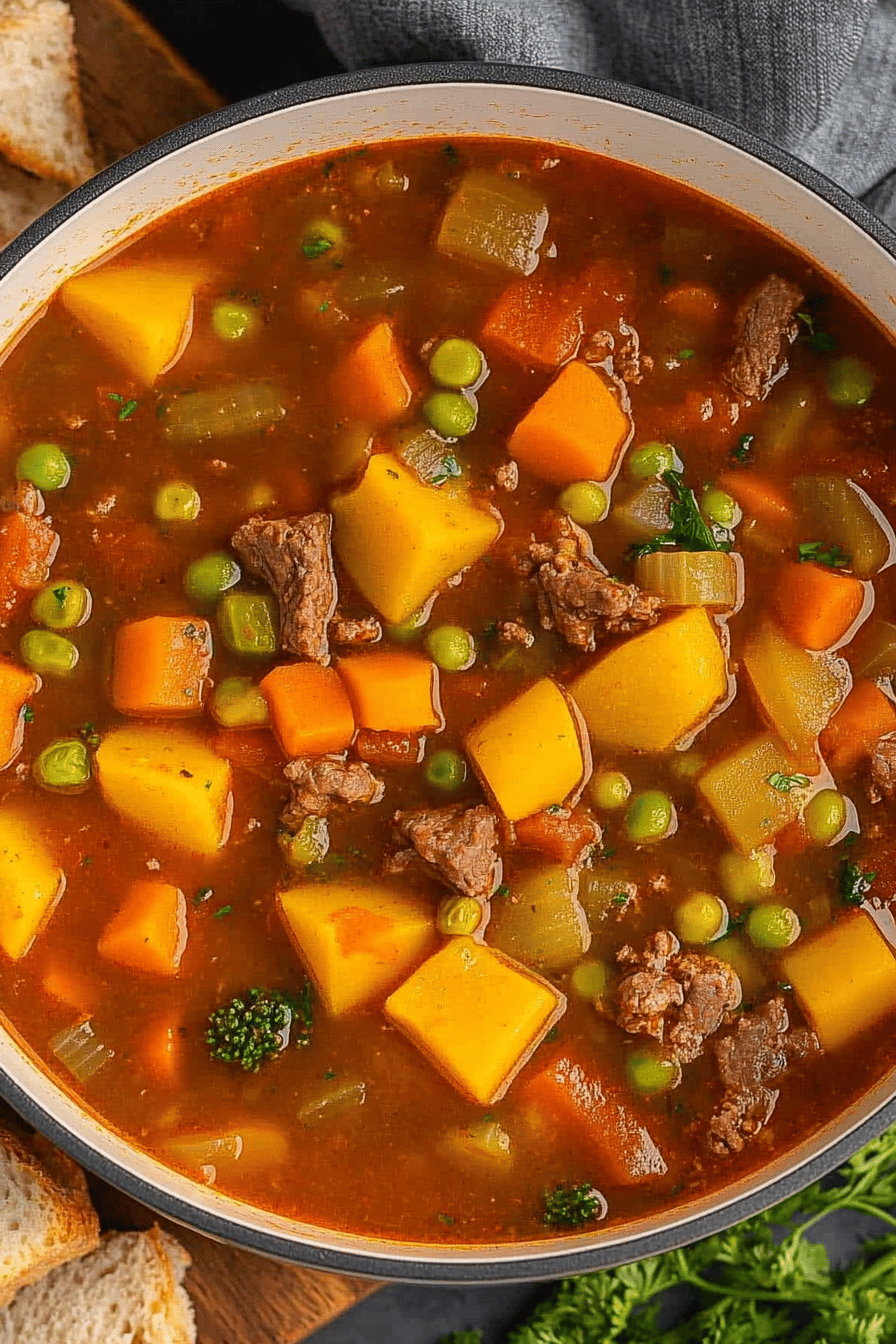 Easy Vegetable Beef Soup Recipe Final Dish Presentation