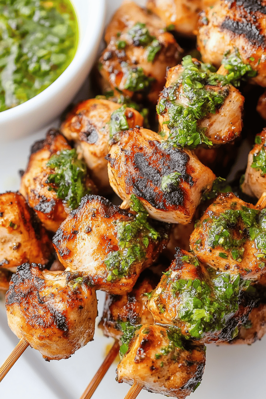 Grilled Chicken Skewers with Chimichurri Sauce Recipe Final Dish Presentation
