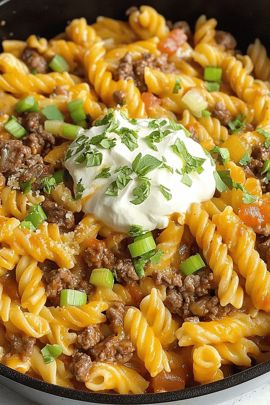 One-Pan BBQ Beef Pasta Recipe Final Dish Presentation