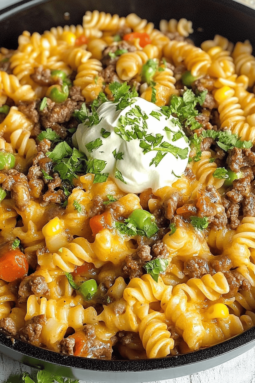 One-Pan BBQ Beef Pasta Recipe Final Dish Presentation