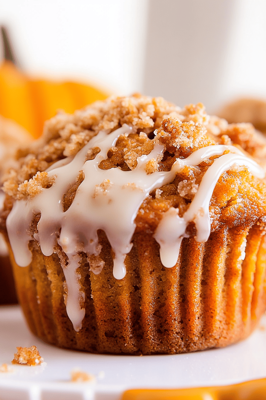 Pumpkin Streusel Muffins Recipe with Glaze Final Dish Presentation