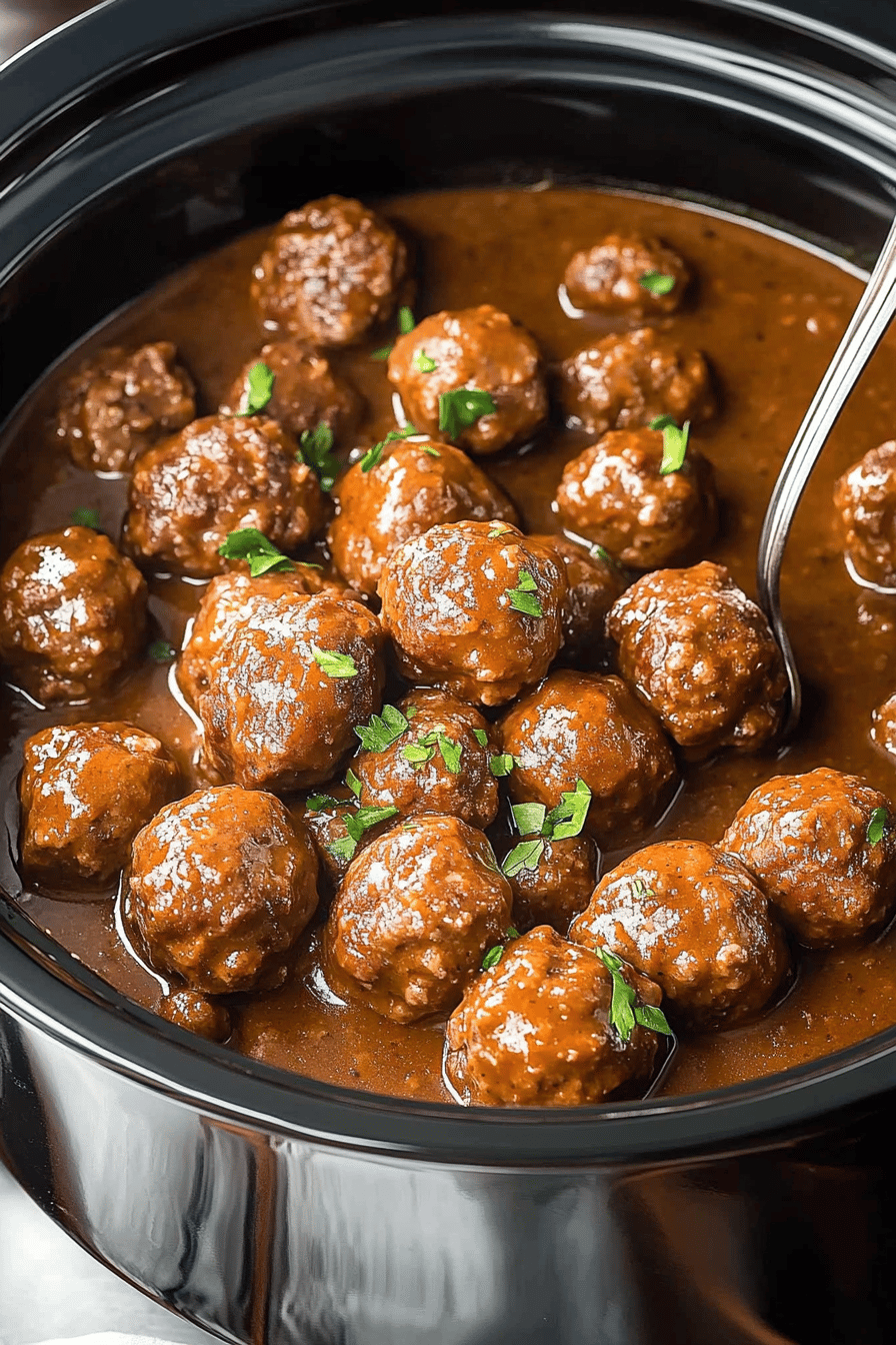 Slow Cooker Meatballs and Gravy Recipe Final Dish Presentation