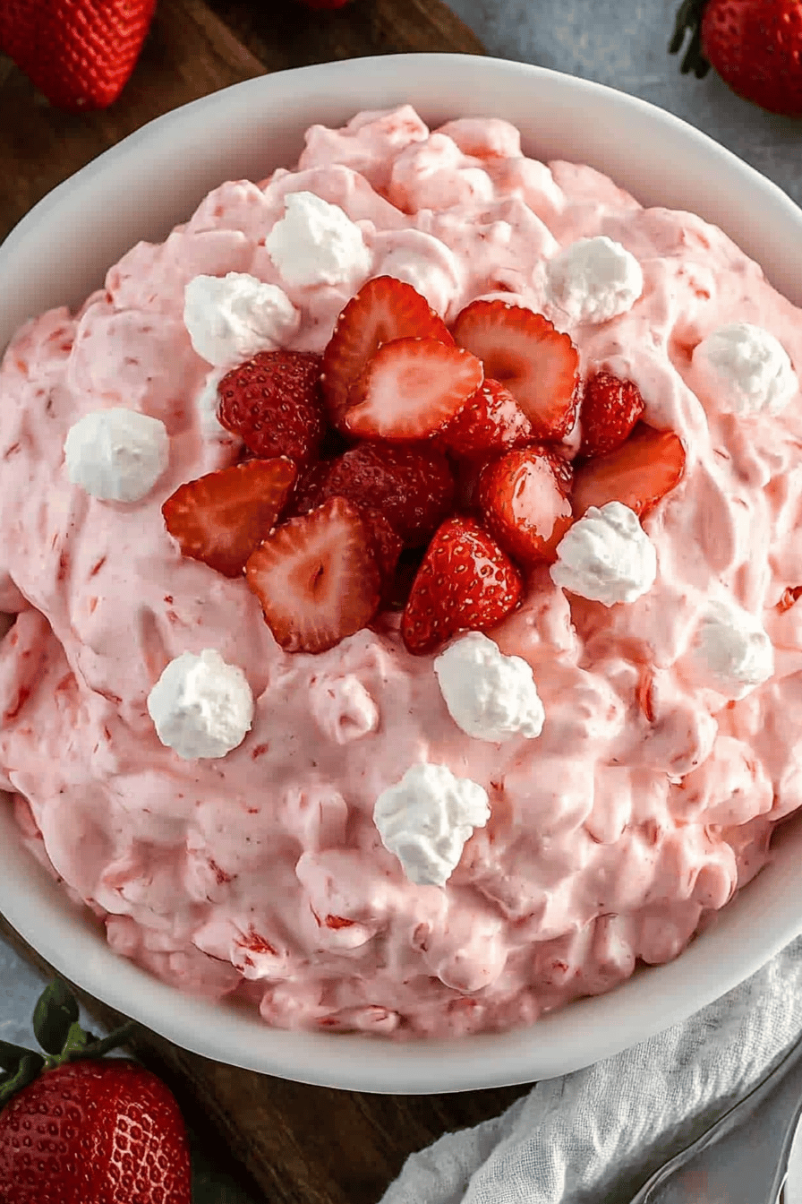Strawberry Fluff Salad Recipe Final Dish Presentation