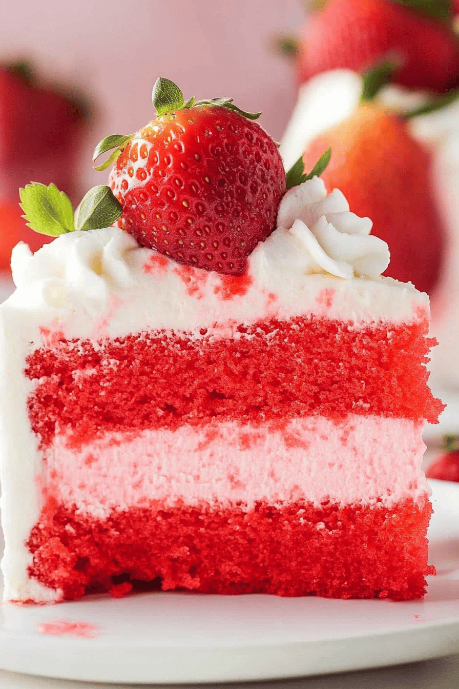Strawberry Jello Poke Cake Recipe Final Dish Presentation