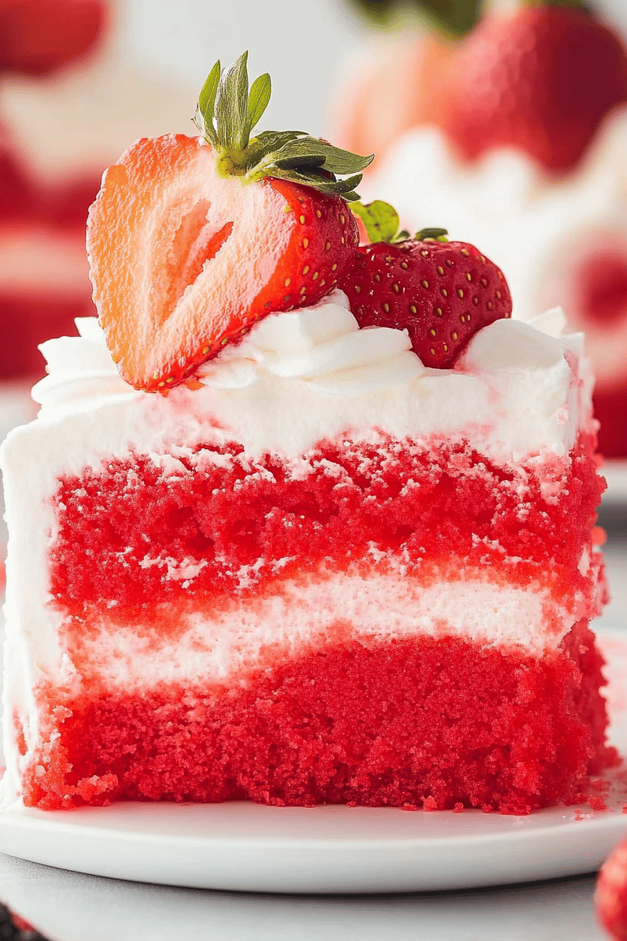 Strawberry Jello Poke Cake Recipe Final Dish Presentation
