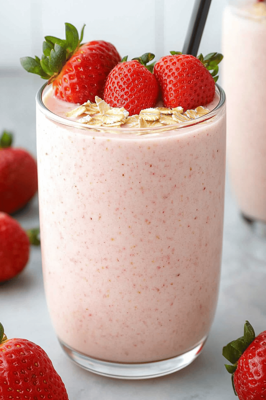 Strawberry Oatmeal Smoothie Recipe Final Dish Presentation