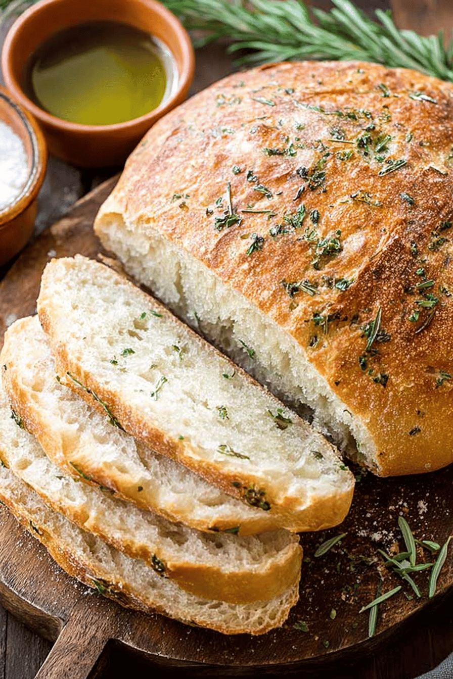 Crusty Garlic Herb Bread Recipe ingredients organized and measured on kitchen counter