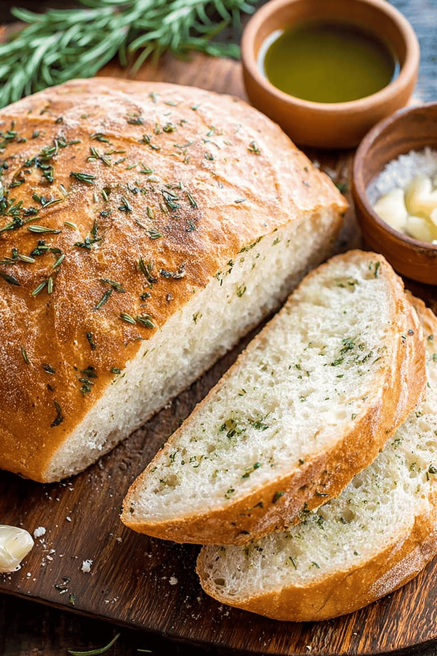 Crusty Garlic Herb Bread Recipe slice on plate showing perfect texture and swirl pattern