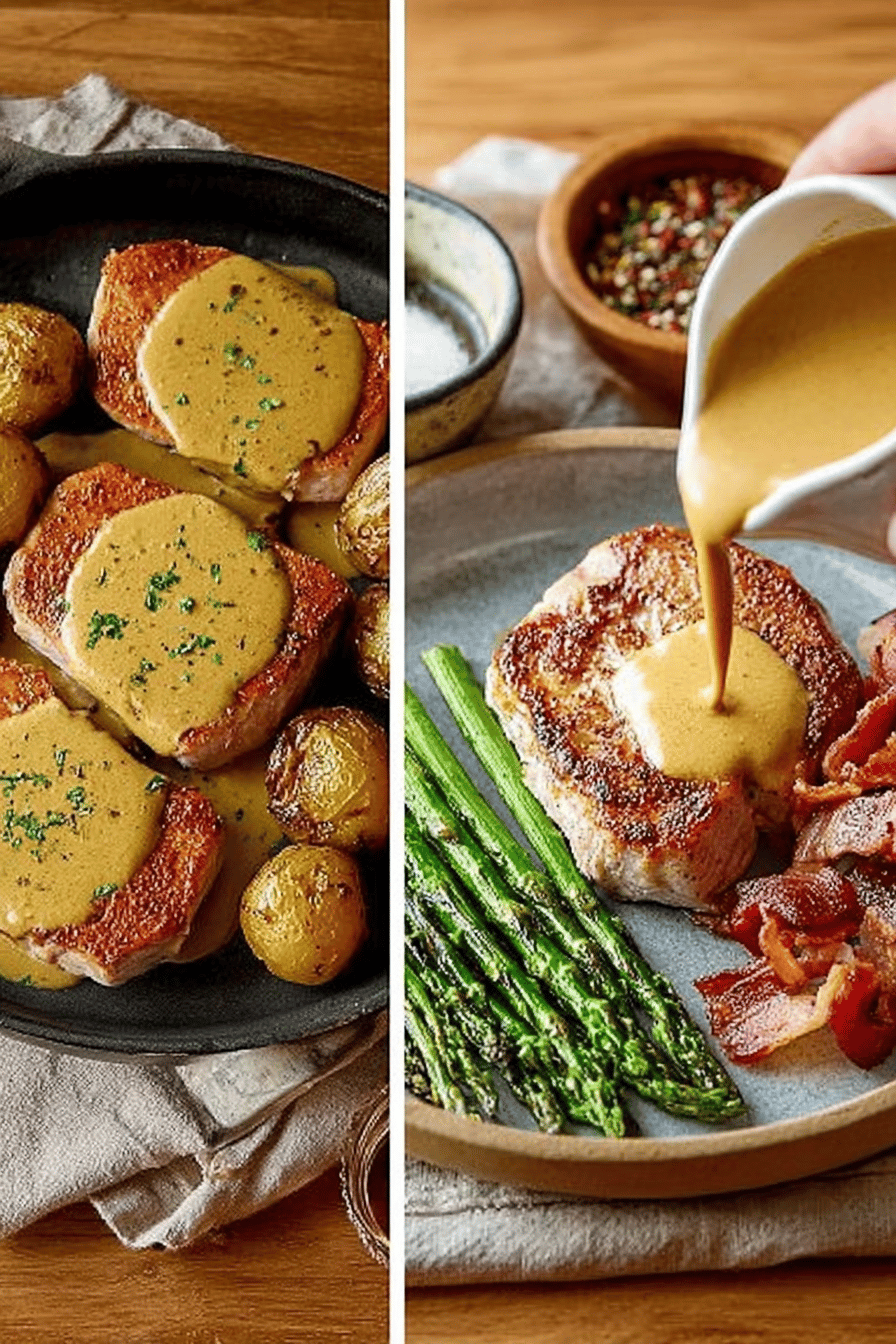 Dijon Cream Pork Chops Recipe slice on plate showing perfect texture and swirl pattern