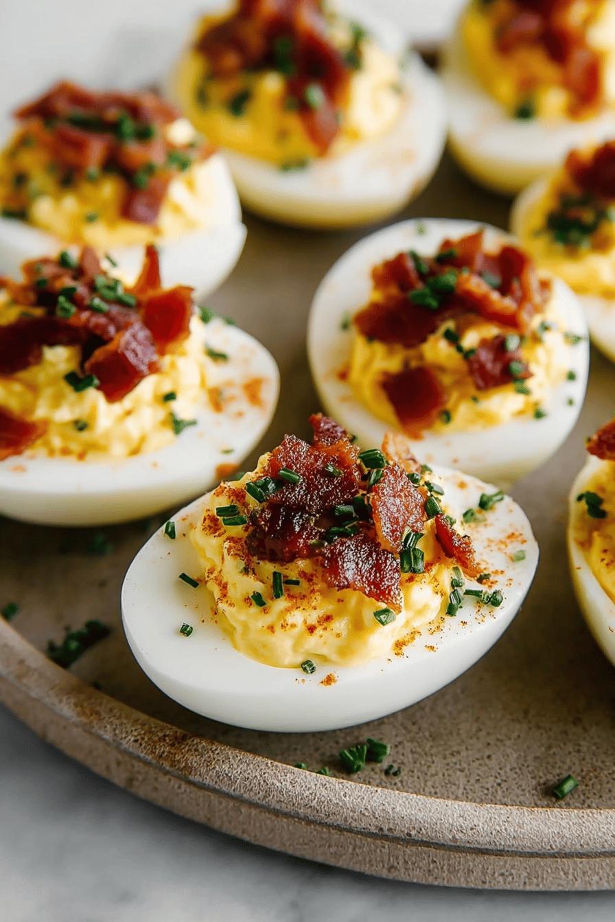 Easy Bacon Deviled Eggs Recipe ingredients organized and measured on kitchen counter