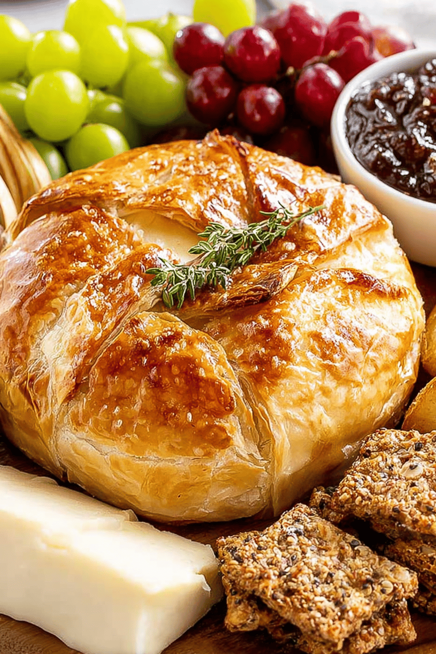 Easy Baked Brie in Puff Pastry Recipe slice on plate showing perfect texture and swirl pattern