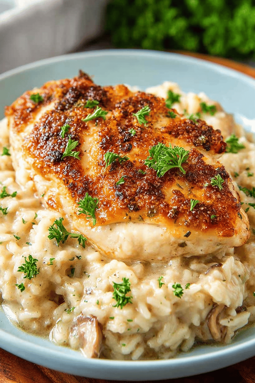 Easy Baked Chicken and Rice Recipe ingredients organized and measured on kitchen counter
