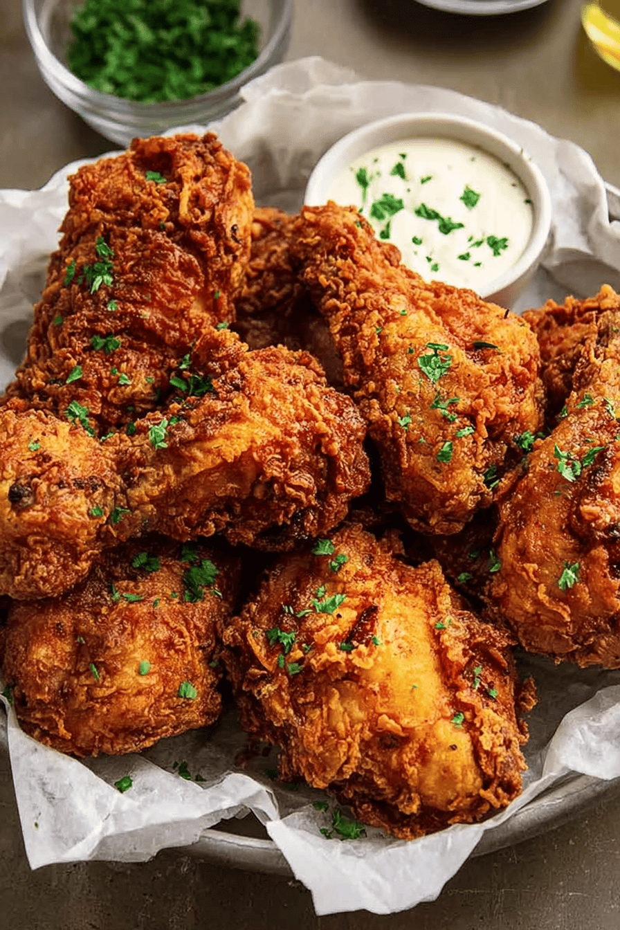 Easy Buttermilk Fried Chicken Recipe ingredients organized and measured on kitchen counter