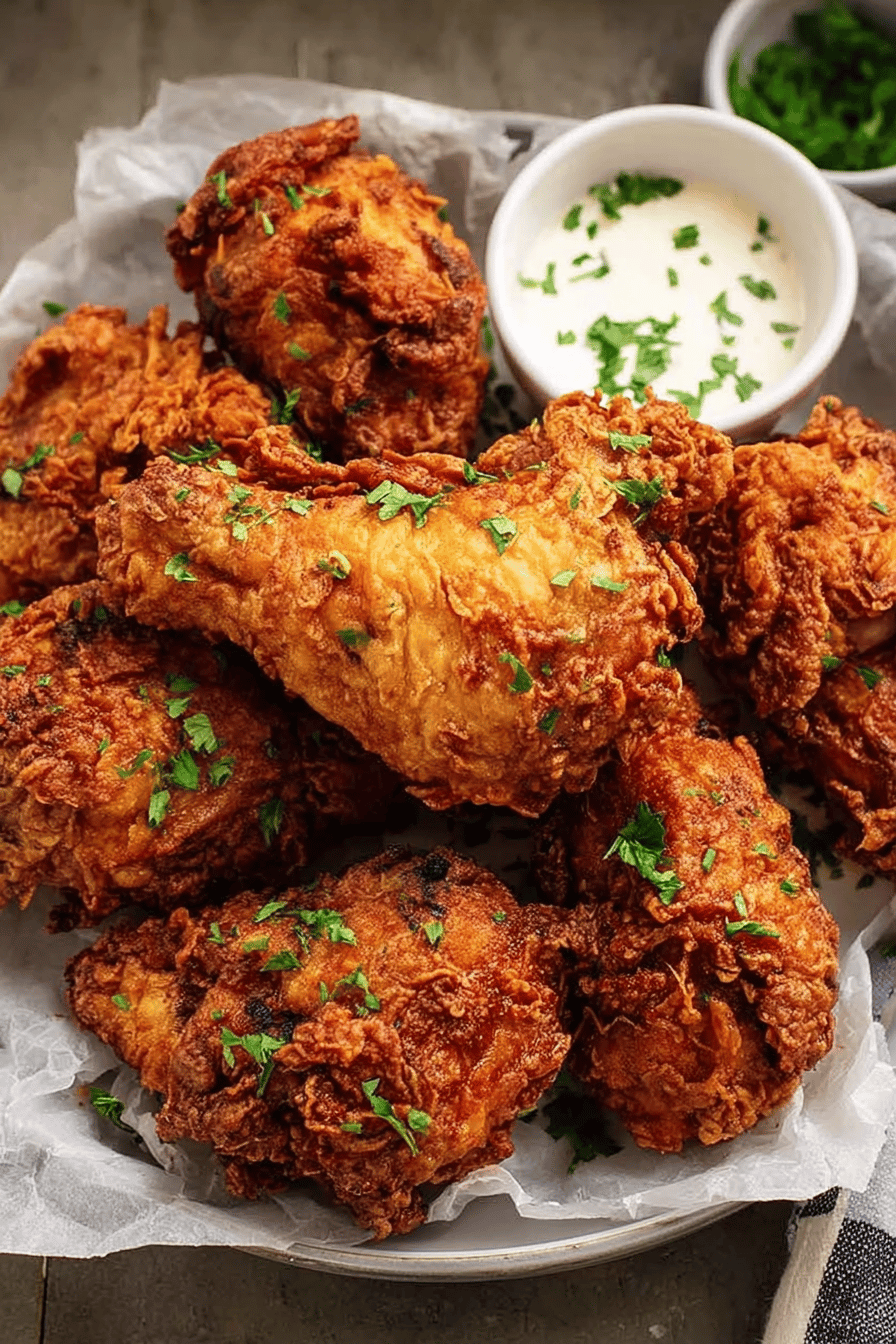 Easy Buttermilk Fried Chicken Recipe slice on plate showing perfect texture and swirl pattern