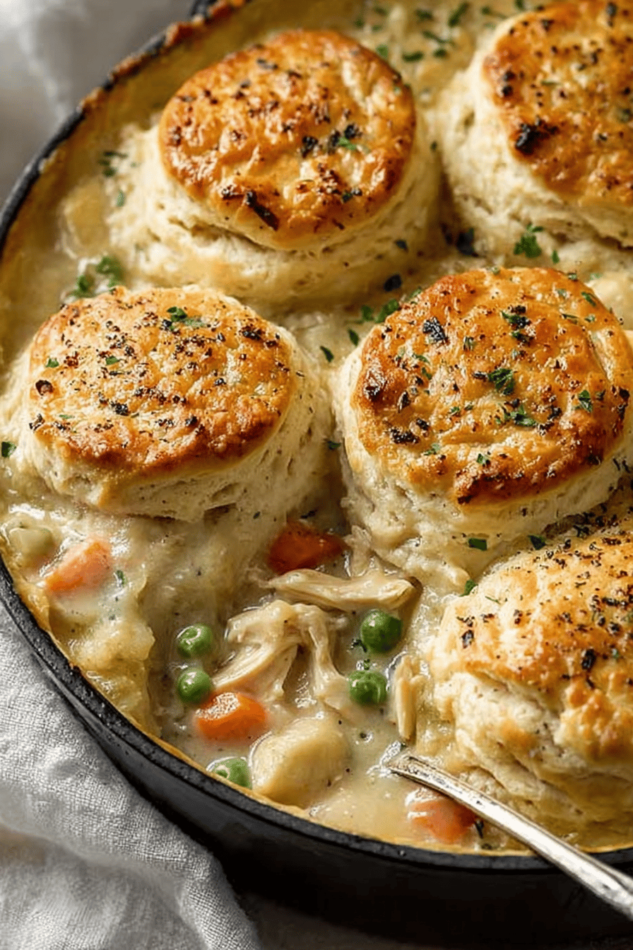 Easy Chicken Pot Pie with Biscuits Recipe final dish beautifully presented and ready to serve